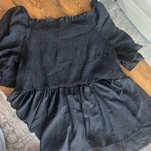 Black Square Neck Puff-Sleeve Blouse